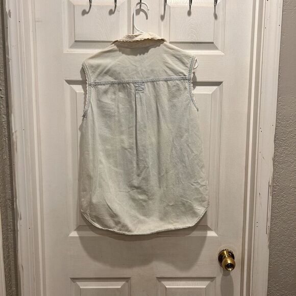 VTG Cotton‎ Express Sleeveless Button Down Denim Shirt Women Medium White Lace - Picture 5 of 7